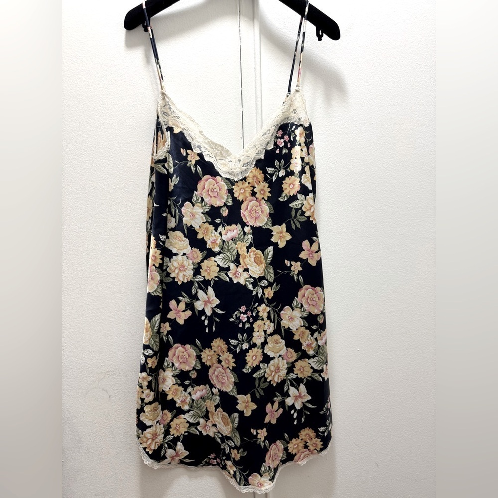 Barbizon vintage floral navy lace slip dress size XL